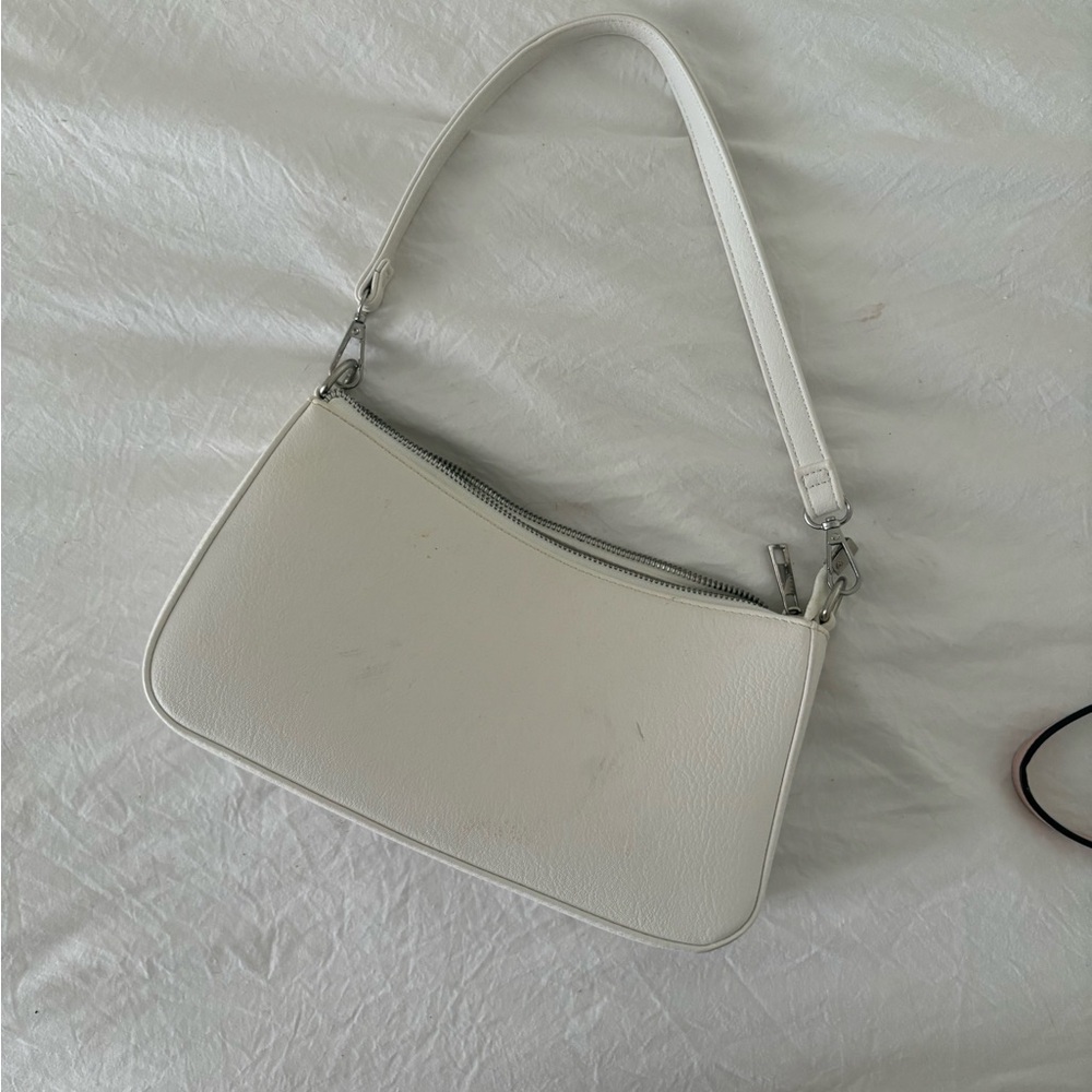 Classic White Leather Shoulder Bag - Minimalist Style